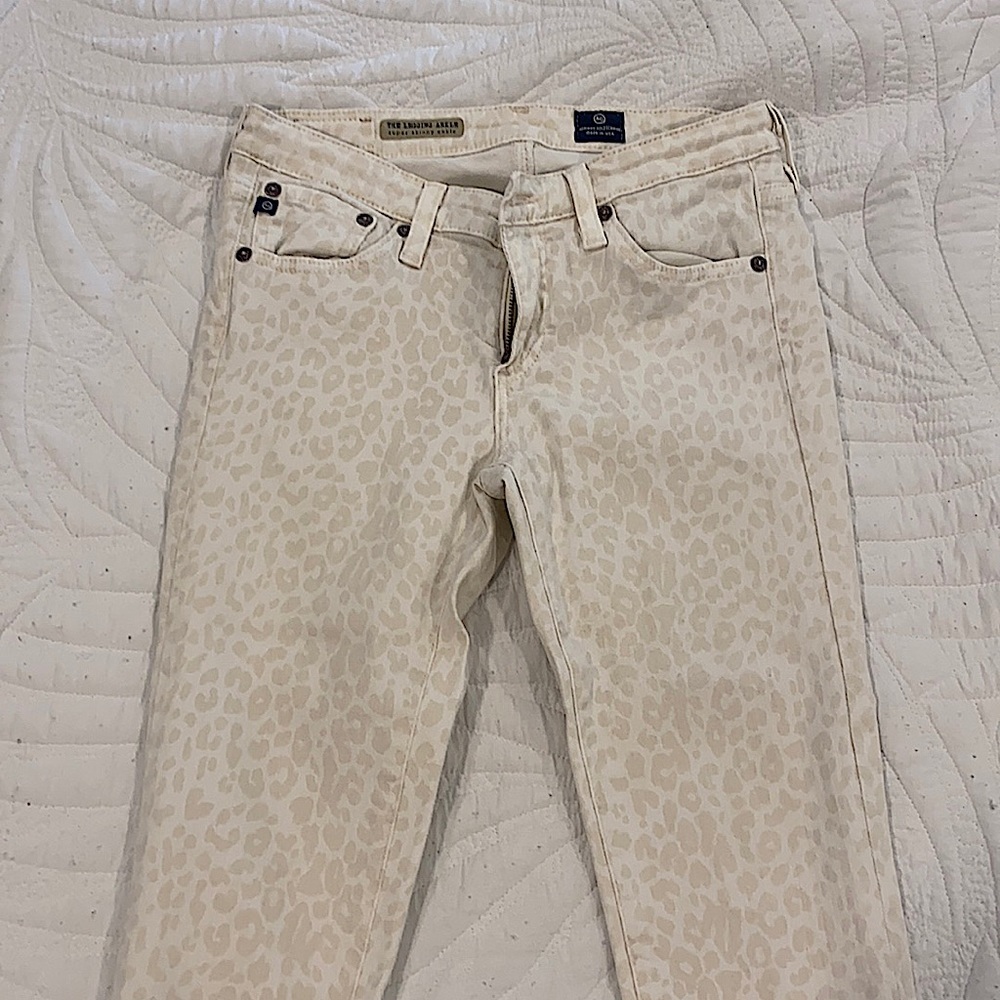 AG skinny legging ankle jean, cream cheetah, sz 26